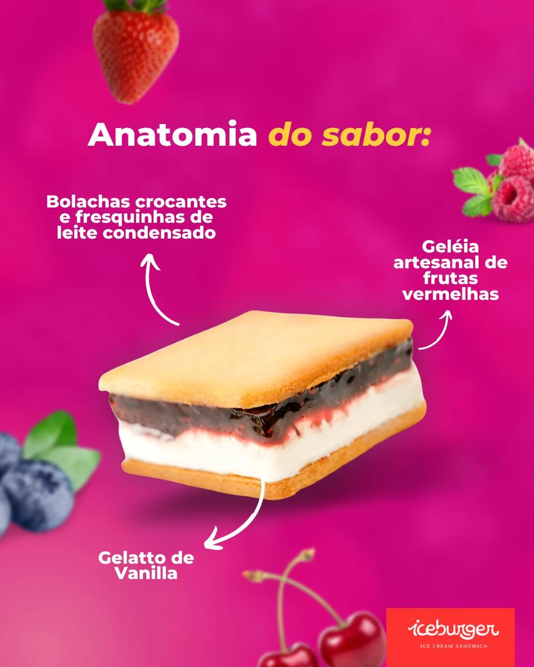 Iceburger com recheio de frutas vermelhas